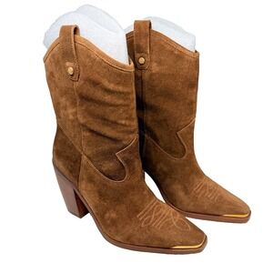 Vince Camuto Abel Suede Western Boots Women 8M Brown Pointed Toe Block Heel